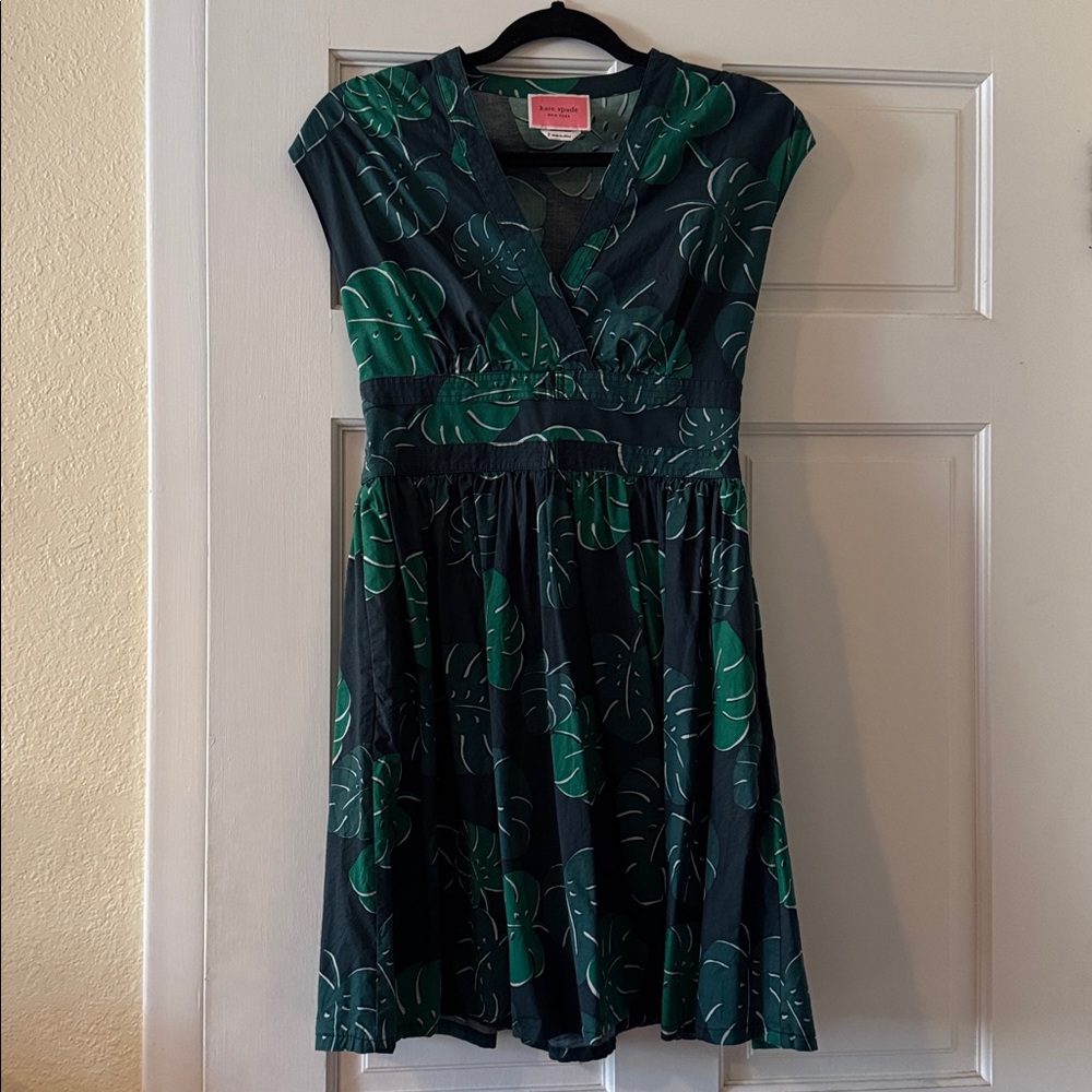 Kate Spade Green Monsterra Pattern Dress, size 2